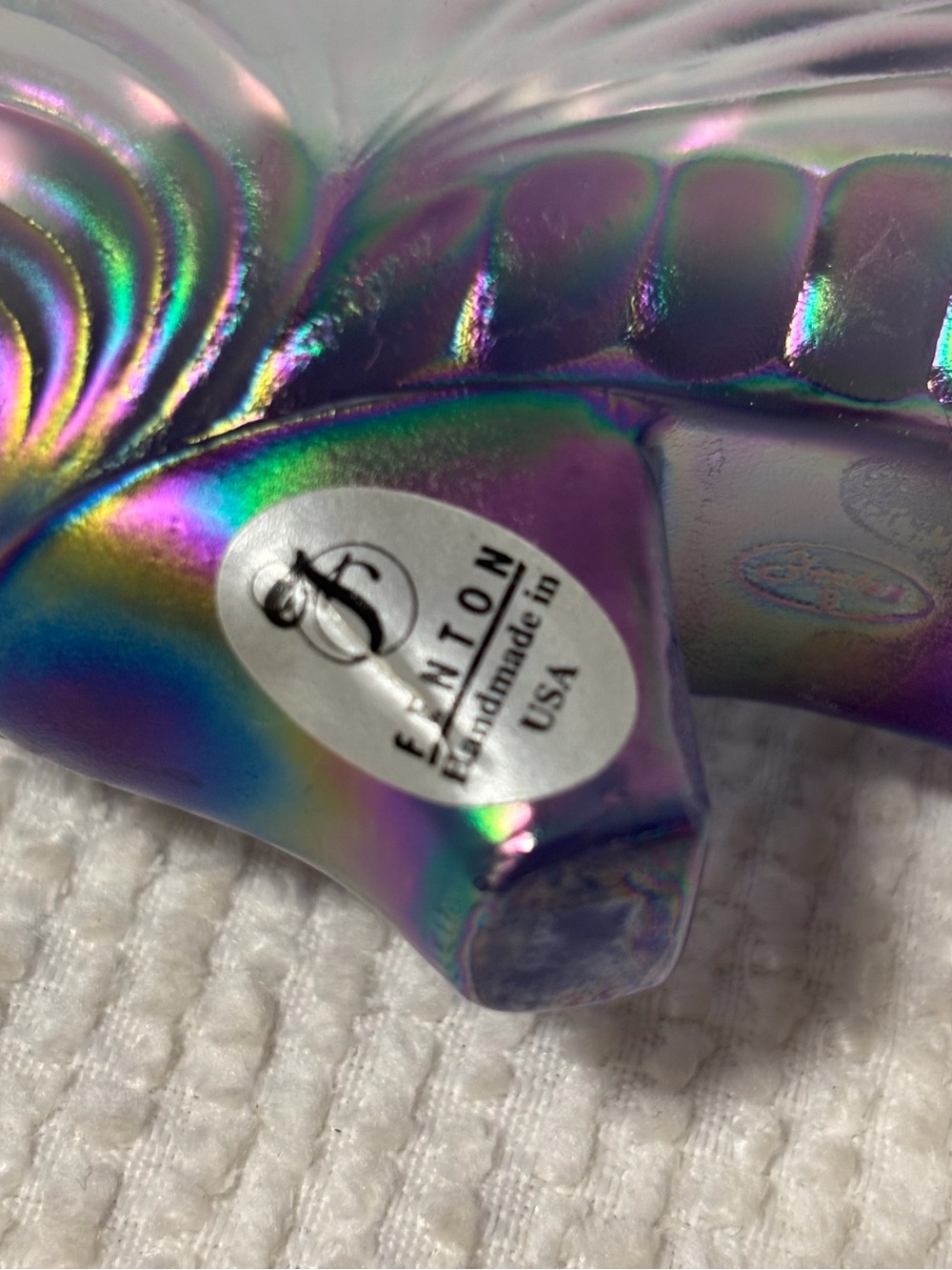 Fenton Carnival Glass Purple Iridescent Slipper Shoe - Cat Head - Picture 5 of 6